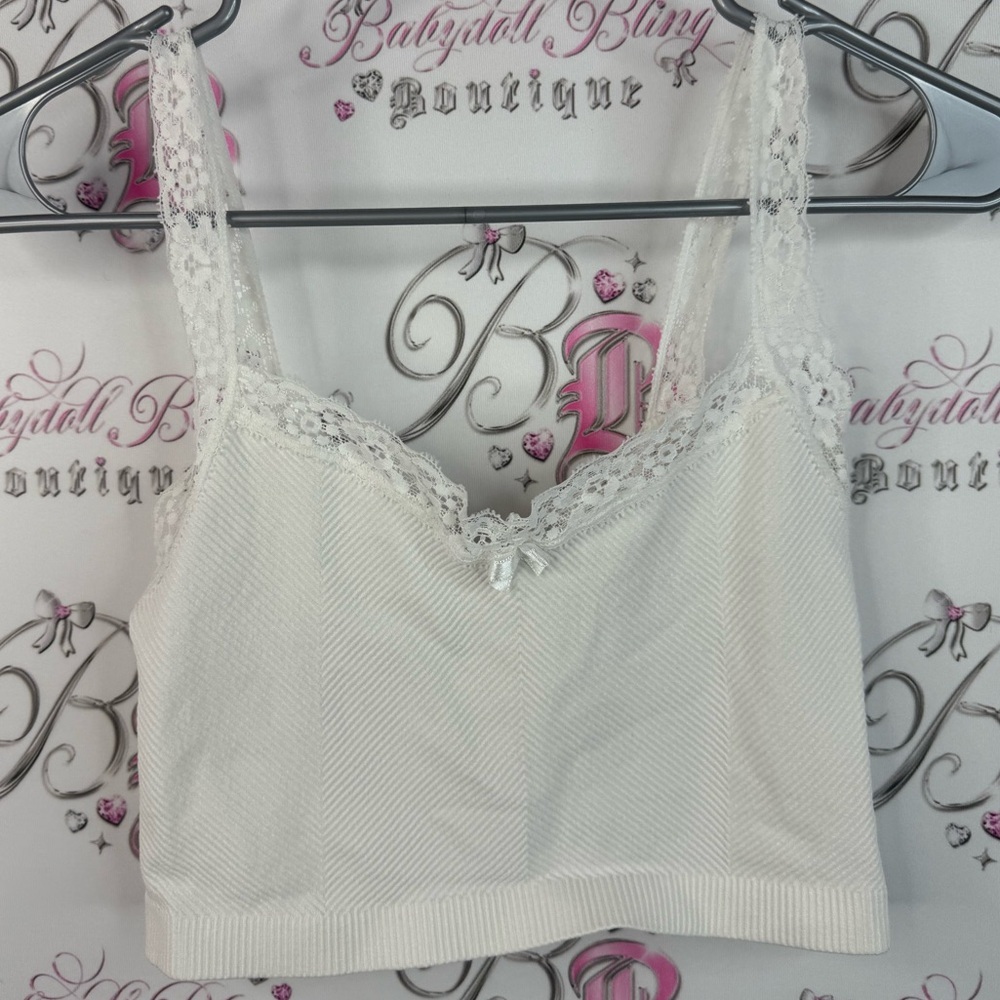 Urban Outfitters out from under cropped tank top crop White Lace Trim Cami